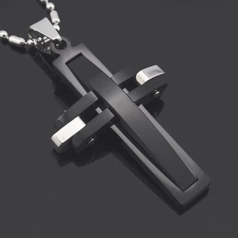Unisex Stainless Steel Cross Pendant Necklace - Picture 7 of 12
